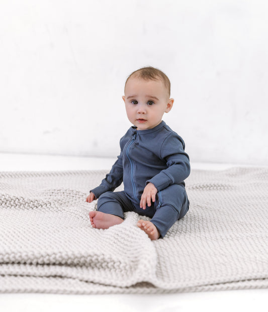 Bamboo Zip Romper | INDIGO (ribbed)