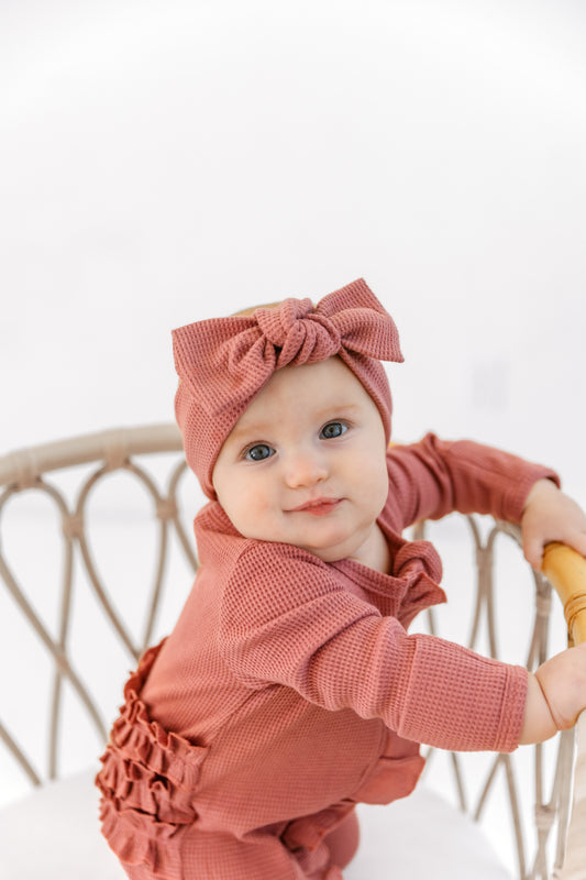Footed Romper + Headwrap Set | BERRY